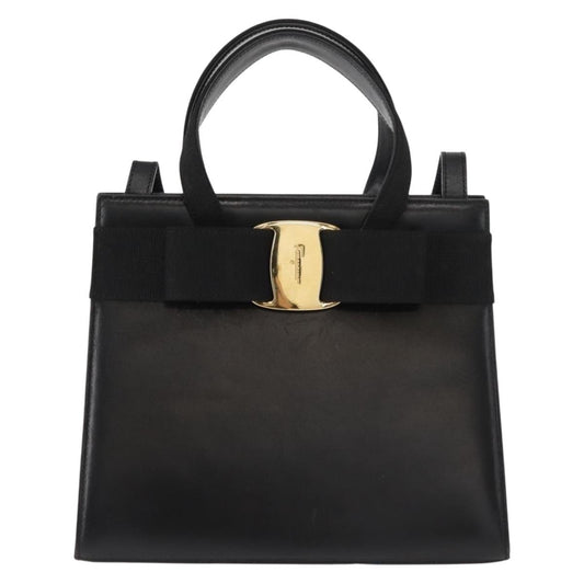Salvatore Ferragamo Convertible Vara Bow Tote Leather, BLACK, LEATHER, Handbag