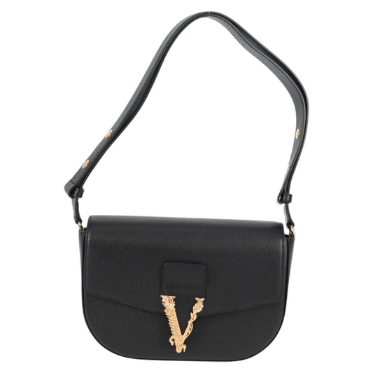 Versace Virtus Flap Messenger Bag Leather, BLACK, LEATHER, Crossbody bag