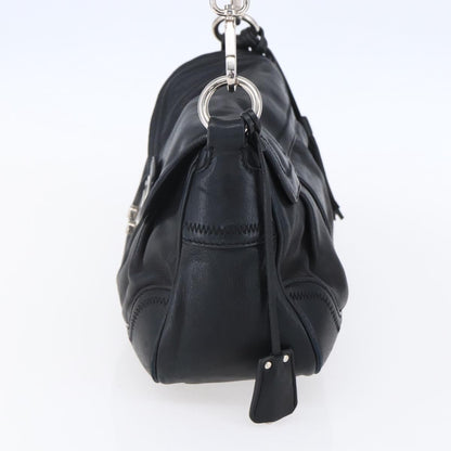 Prada Pushlock Shoulder Bag Leather, BLACK, LEATHER, Shoulder bag