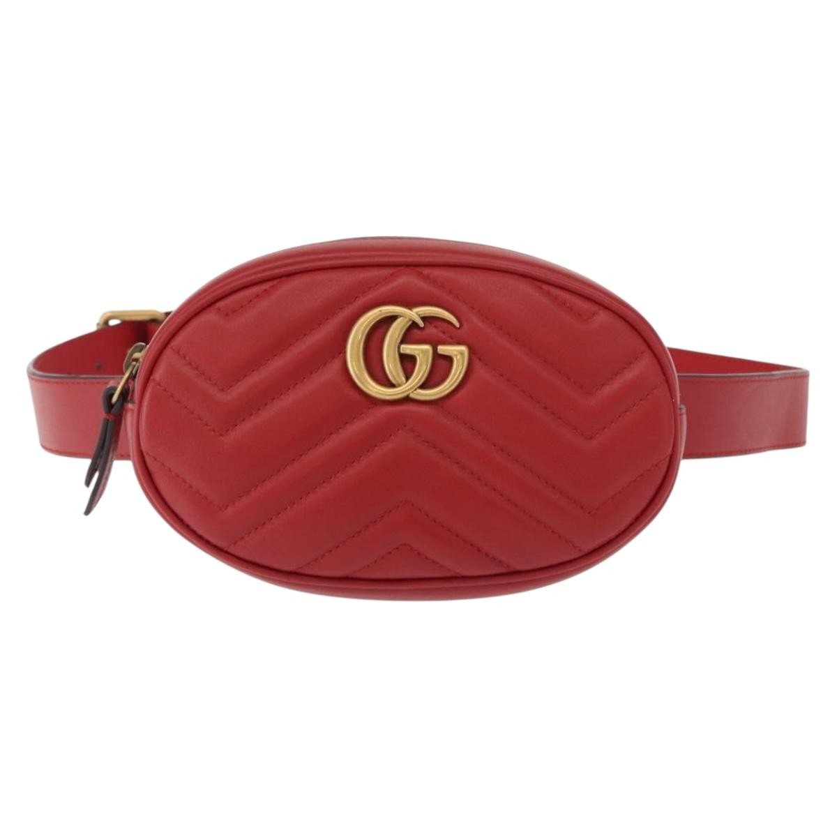 Gucci GG Marmont Belt Bag Matelasse Leather, RED, LEATHER, Clutche & pouche