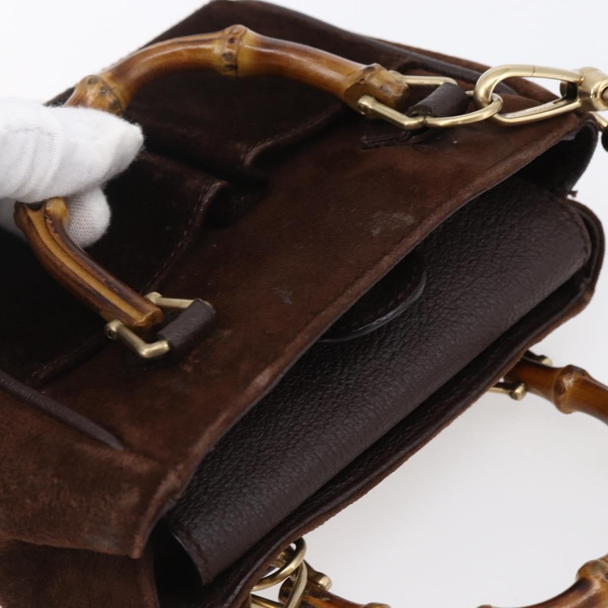 Gucci Vintage Bamboo Front Pocket Tote Suede, BROWN, SUEDE, Handbag