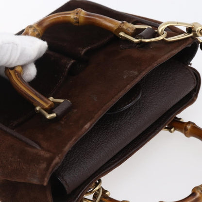 Gucci Vintage Bamboo Front Pocket Tote Suede, BROWN, SUEDE, Handbag