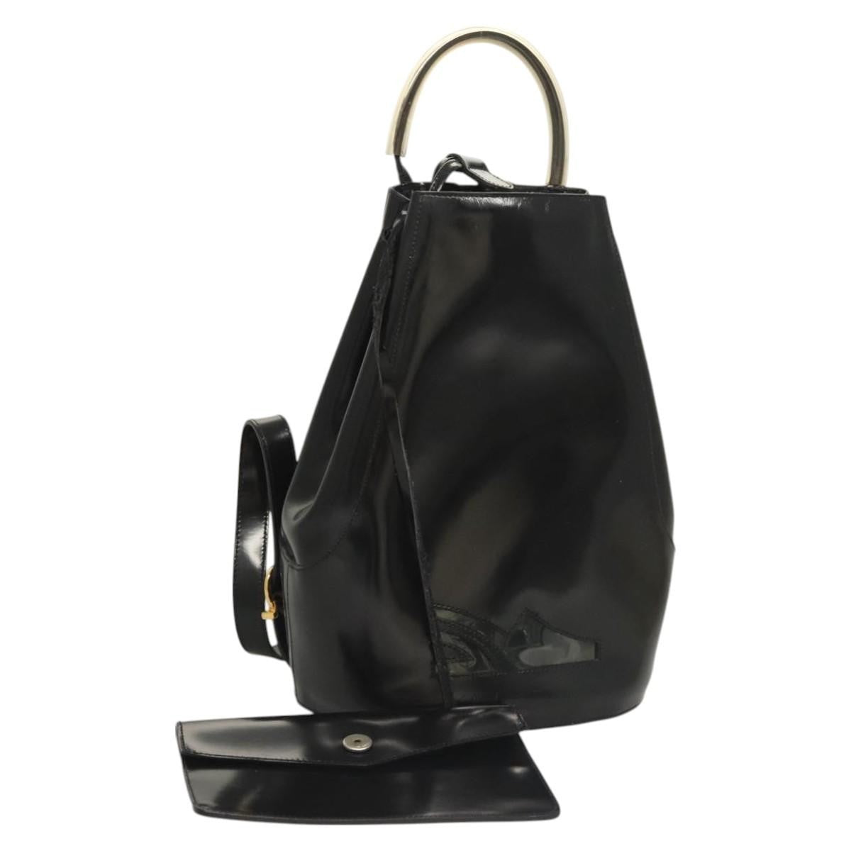 Salvatore Ferragamo Vintage Gancini Backpack Patent Leather, BLACK, PATENT_LEATHER, Backpack