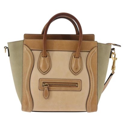 Celine Tricolor Luggage Bag Leather, BEIGE, LEATHER, Handbag