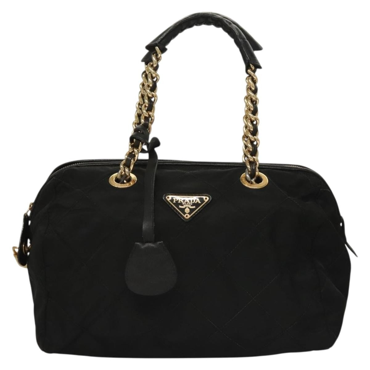 Prada Chain Shoulder Bag Tessuto, BLACK, NYLON, Shoulder bag