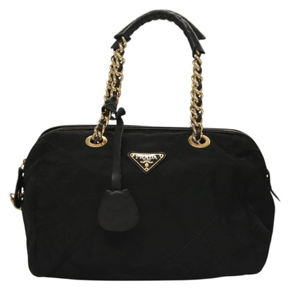 Prada Chain Shoulder Bag Tessuto, BLACK, NYLON, Shoulder bag