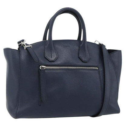 Bally Vintage Handbag Leather, Navy, Leather, Handbag