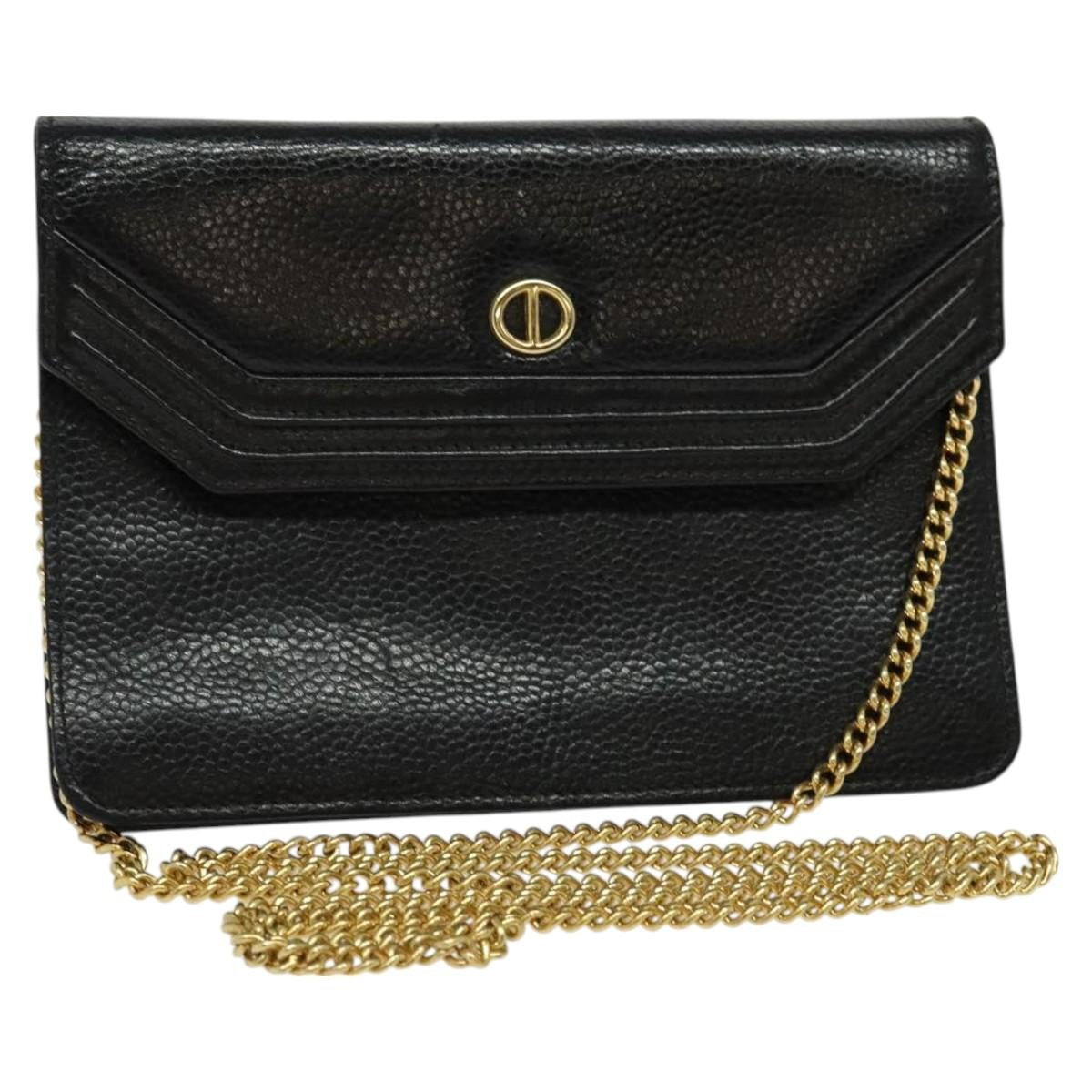 Christian Dior Vintage Chain Flap Shoulder Bag Leather, BLACK, LEATHER, Shoulder bag