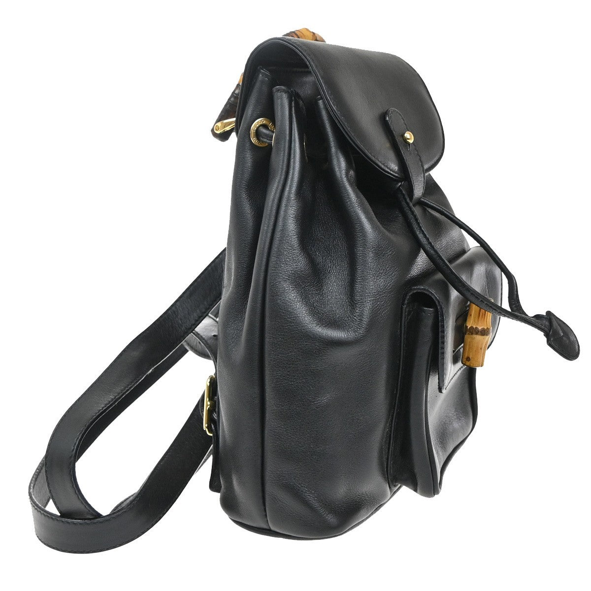 Gucci Vintage Bamboo Backpack Leather, BLACK, LEATHER, Backpack