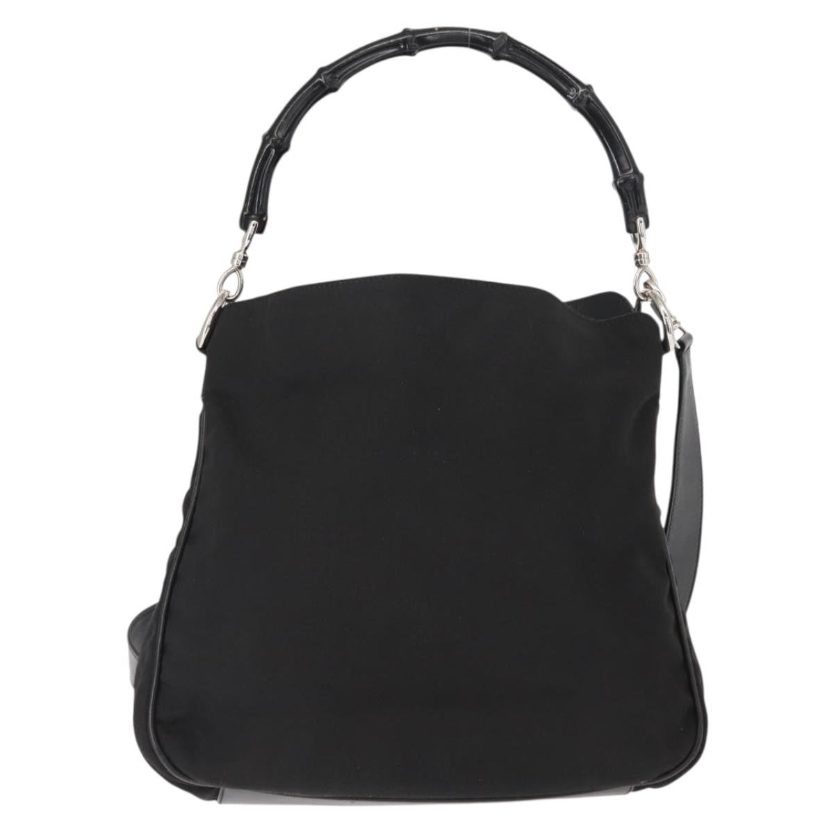 Gucci Vintage Bamboo Handle Bag Nylon, Black, Nylon, Handbag