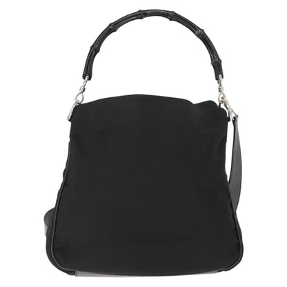 Gucci Vintage Bamboo Handle Bag Nylon, Black, Nylon, Handbag