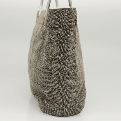 Chanel Vintage Chocolate Bar Metal Ring Tote Quilted Canvas, GRAY, CANVAS, Handbag