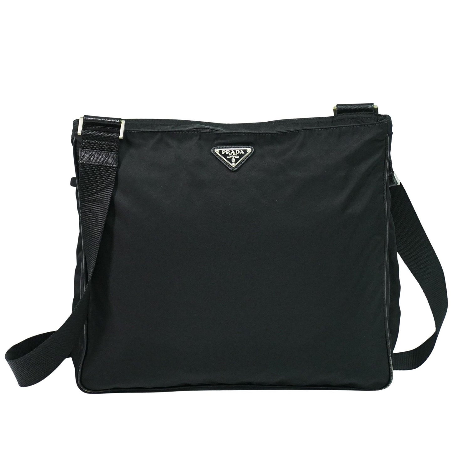 Prada Flat Messenger Bag Tessuto, BLACK, NYLON, Shoulder bag