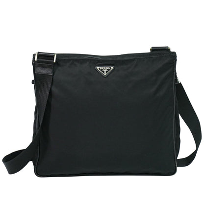 Prada Flat Messenger Bag Tessuto, BLACK, NYLON, Shoulder bag