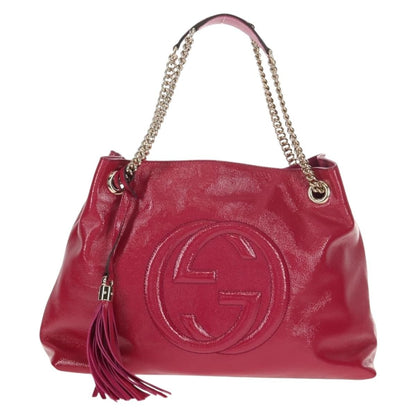 Gucci Soho Chain Strap Shoulder Bag Patent, PINK, PATENT_LEATHER, Shoulder bag
