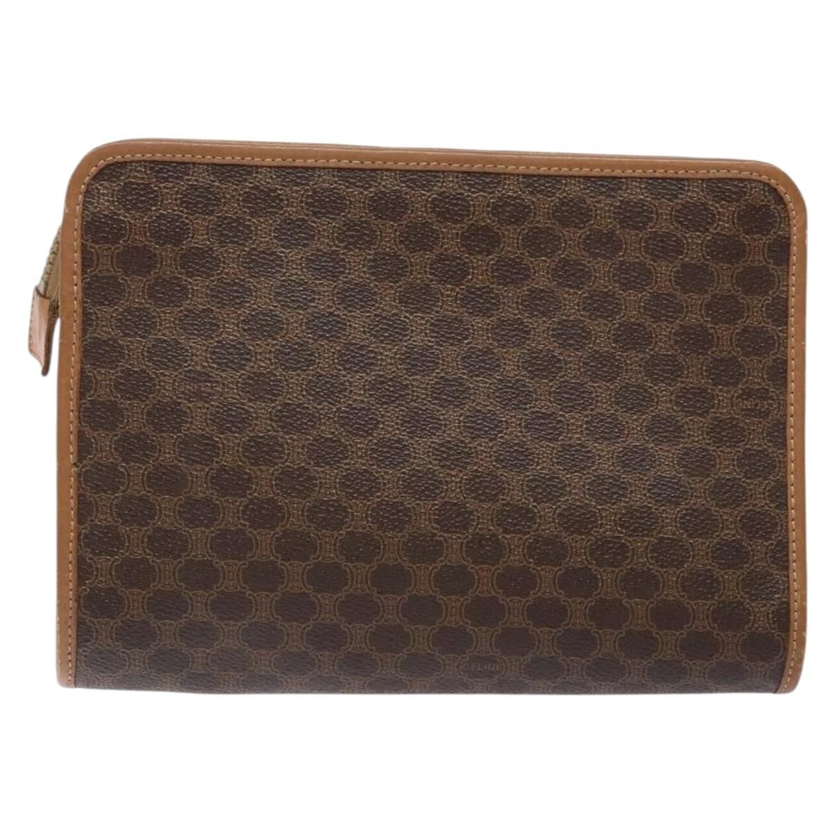 Celine Macadam Pochette Canvas and Leather, BROWN, CANVAS, Clutche & pouche