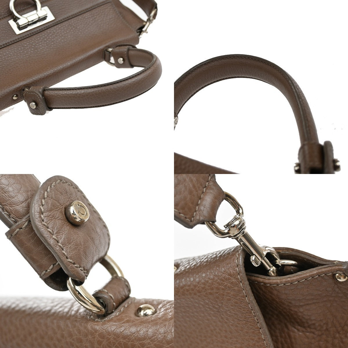 Salvatore Ferragamo Sofia Satchel Leather, BROWN, LEATHER, Handbag