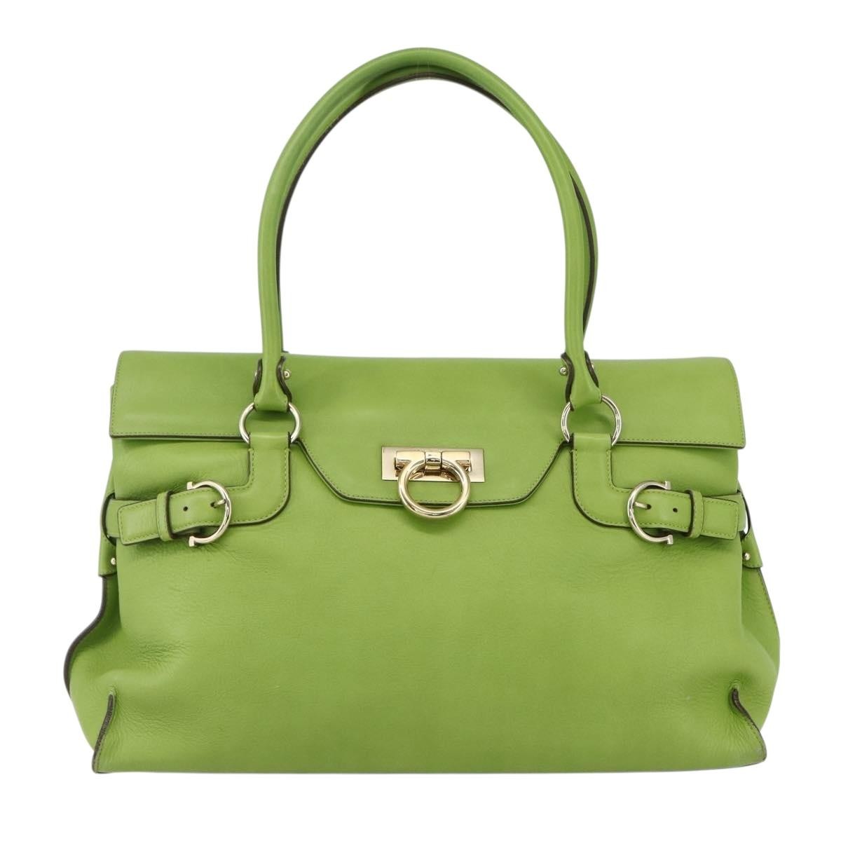 Salvatore Ferragamo Virna Satchel Leather, GREEN, LEATHER, Handbag
