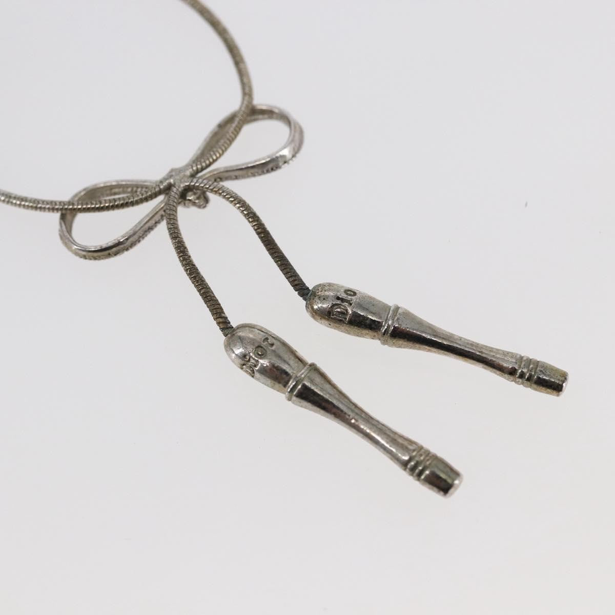 Christian Dior Bow CD Pendant Necklace Metal with Crystal, SILVER, METAL, Necklace