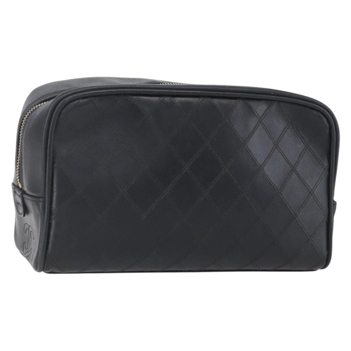 Chanel Vintage Toiletry Pouch Leather, Black, Patent Leather, Clutch