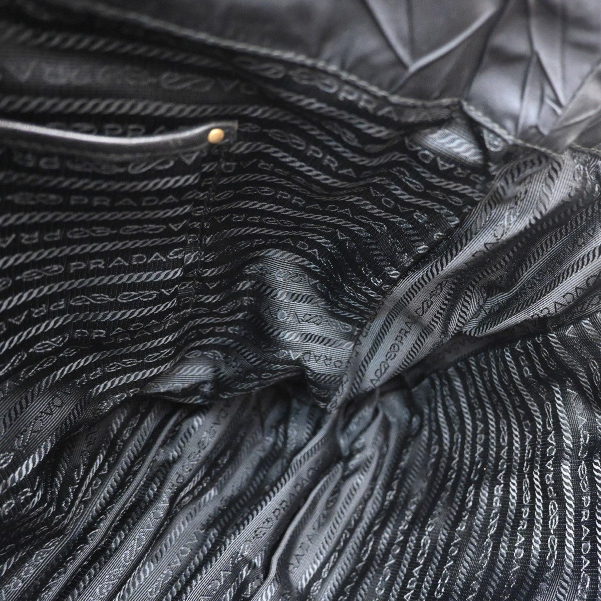 Prada Convertible Side Pocket Tote Chevron Tessuto, BLACK, NYLON, Tote bag