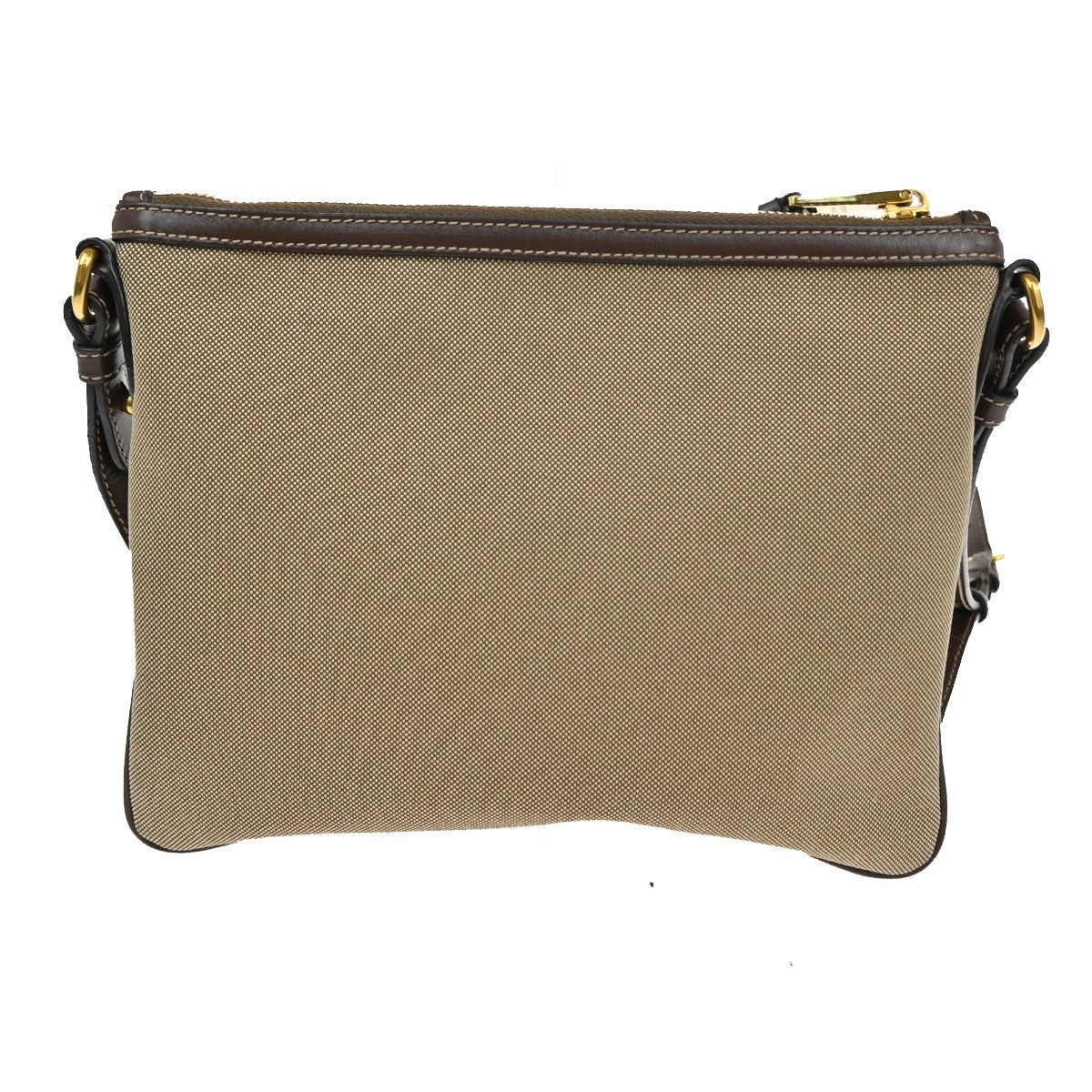 Prada Logo Double Zip Crossbody Bag Canvas, BROWN, CANVAS, Shoulder bag