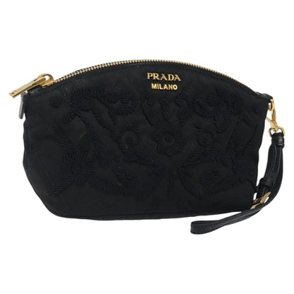 Prada Vintage Pouch Embroidery Nylon, BLACK, NYLON, Clutche & pouche