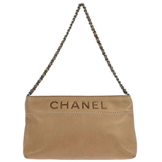 Chanel Lax Pochette Leather, BROWN, LEATHER, Shoulder bag