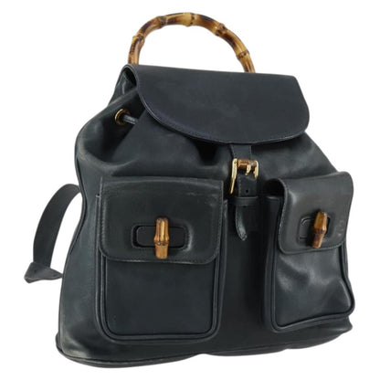 Gucci Vintage Bamboo Backpack Leather, BLACK, LEATHER, Backpack