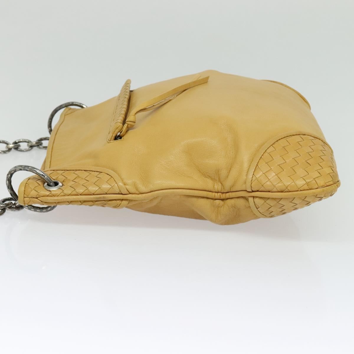 Bottega Veneta Chain Link Shoulder Bag Leather with Intrecciato, YELLOW, LEATHER, Shoulder bag