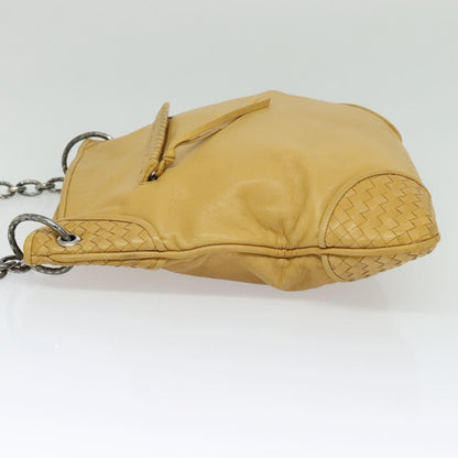 Bottega Veneta Chain Link Shoulder Bag Leather with Intrecciato, YELLOW, LEATHER, Shoulder bag