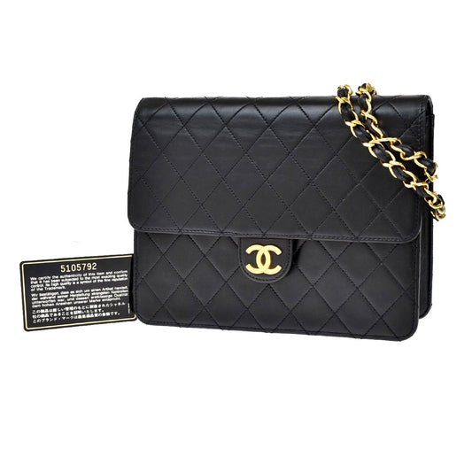 Chanel Vintage Square Classic Flap Bag Quilted Lambskin, BLACK, LEATHER, Shoulder bag