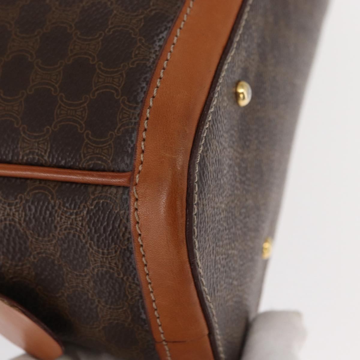 Celine Vintage Macadam Handbag Canvas and Leather, BROWN, CANVAS, Handbag