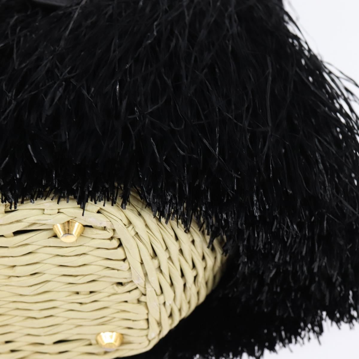 Prada Fringe Wicker Tote Woven Straw, BLACK, WOOD, Handbag