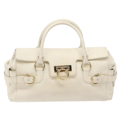 Salvatore Ferragamo Gancini top handle Leather, WHITE, LEATHER, Tote bag