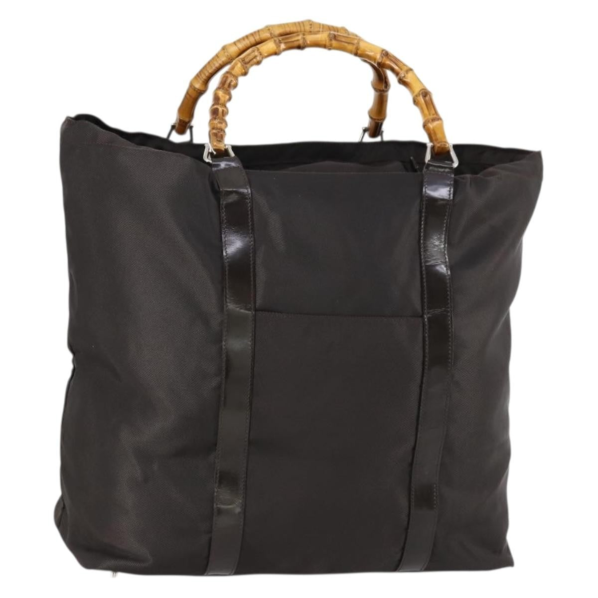 Gucci Vintage Bamboo Handle Tote Nylon, BROWN, NYLON, Tote bag