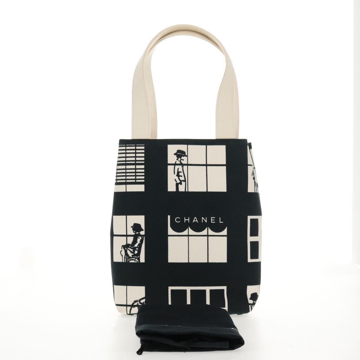 Chanel Coco Window Tote Printed Canvas, BLACK, CANVAS, Tote bag