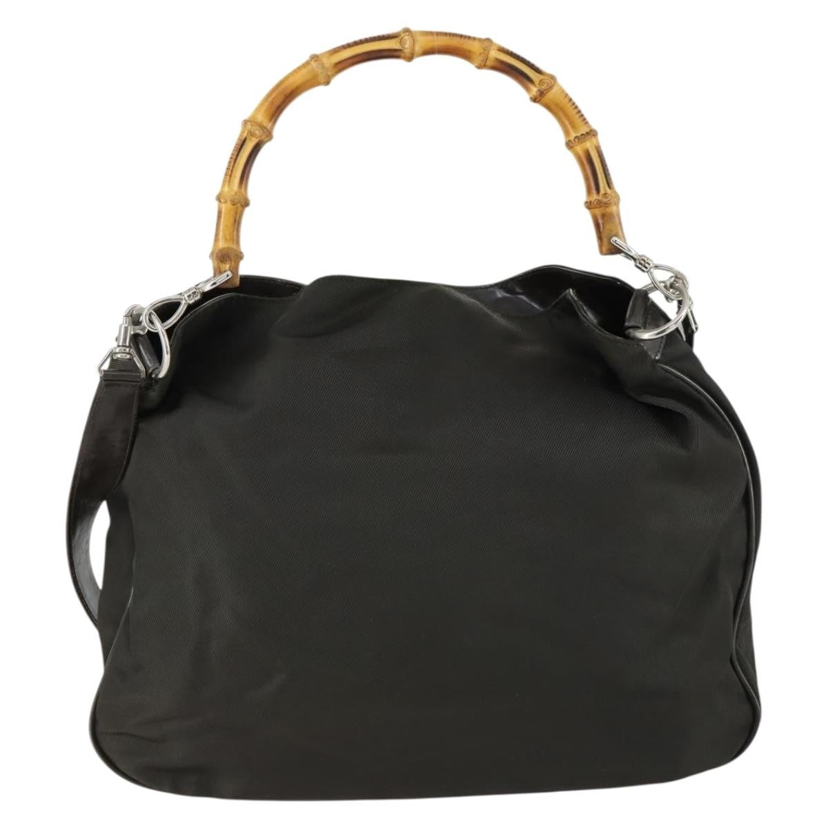 Gucci Vintage Bamboo Handle Bag Nylon, BROWN, NYLON, Handbag
