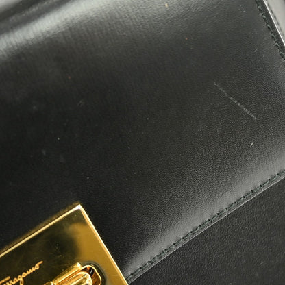 Salvatore Ferragamo Gancini handbag Leather, BLACK, LEATHER, Handbag