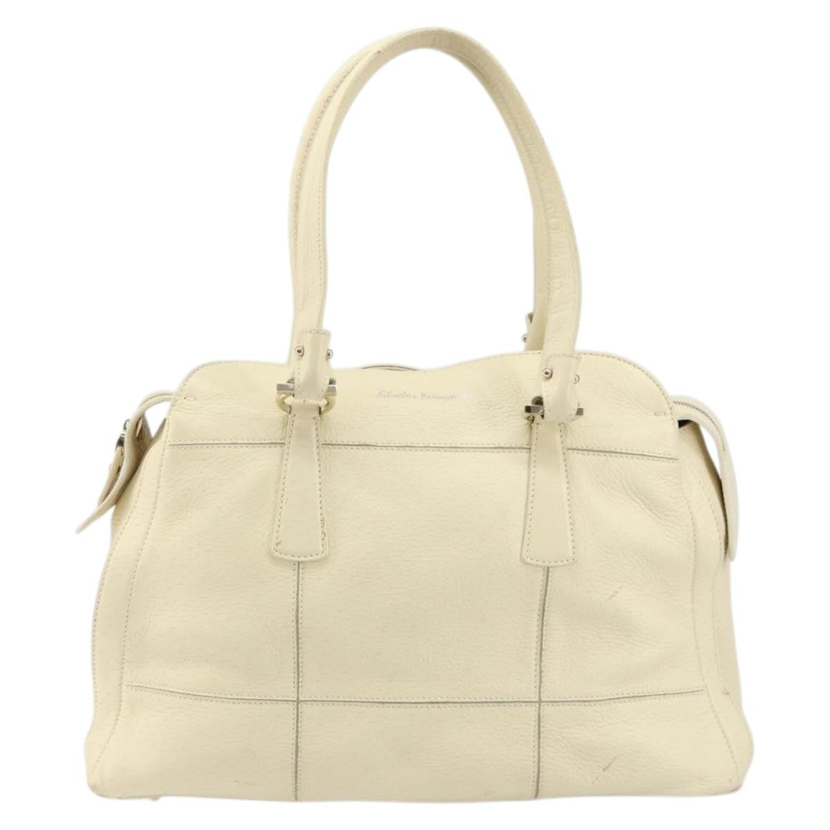 Salvatore Ferragamo Gancini Shoulder Bag Leather, BEIGE, LEATHER, Shoulder bag