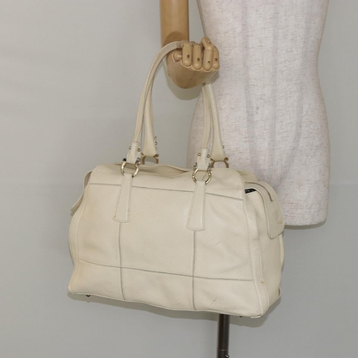Salvatore Ferragamo Gancini Shoulder Bag Leather, BEIGE, LEATHER, Shoulder bag