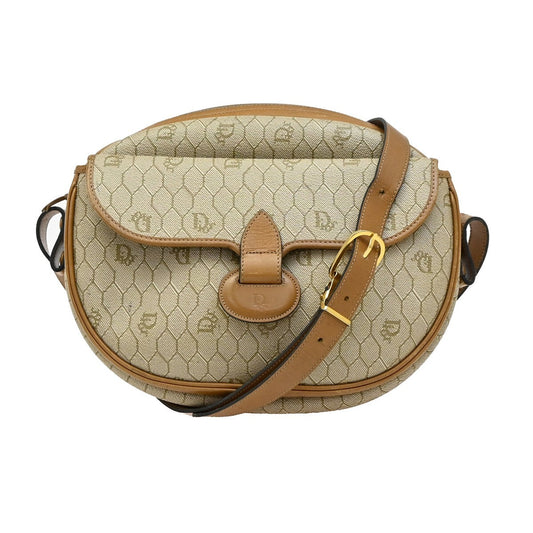 Christian Dior Vintage Honeycomb Flap Crossbody Bag Coated Canvas, BROWN, CANVAS, Crossbody bag