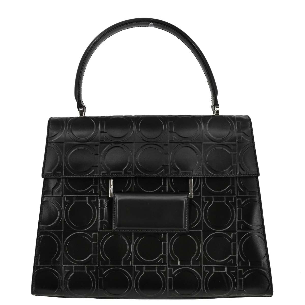 Salvatore Ferragamo Vintage Gancini Top Handle Bag Embossed Leather, BLACK, LEATHER, Handbag