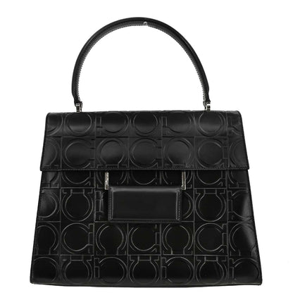 Salvatore Ferragamo Vintage Gancini Top Handle Bag Embossed Leather, BLACK, LEATHER, Handbag