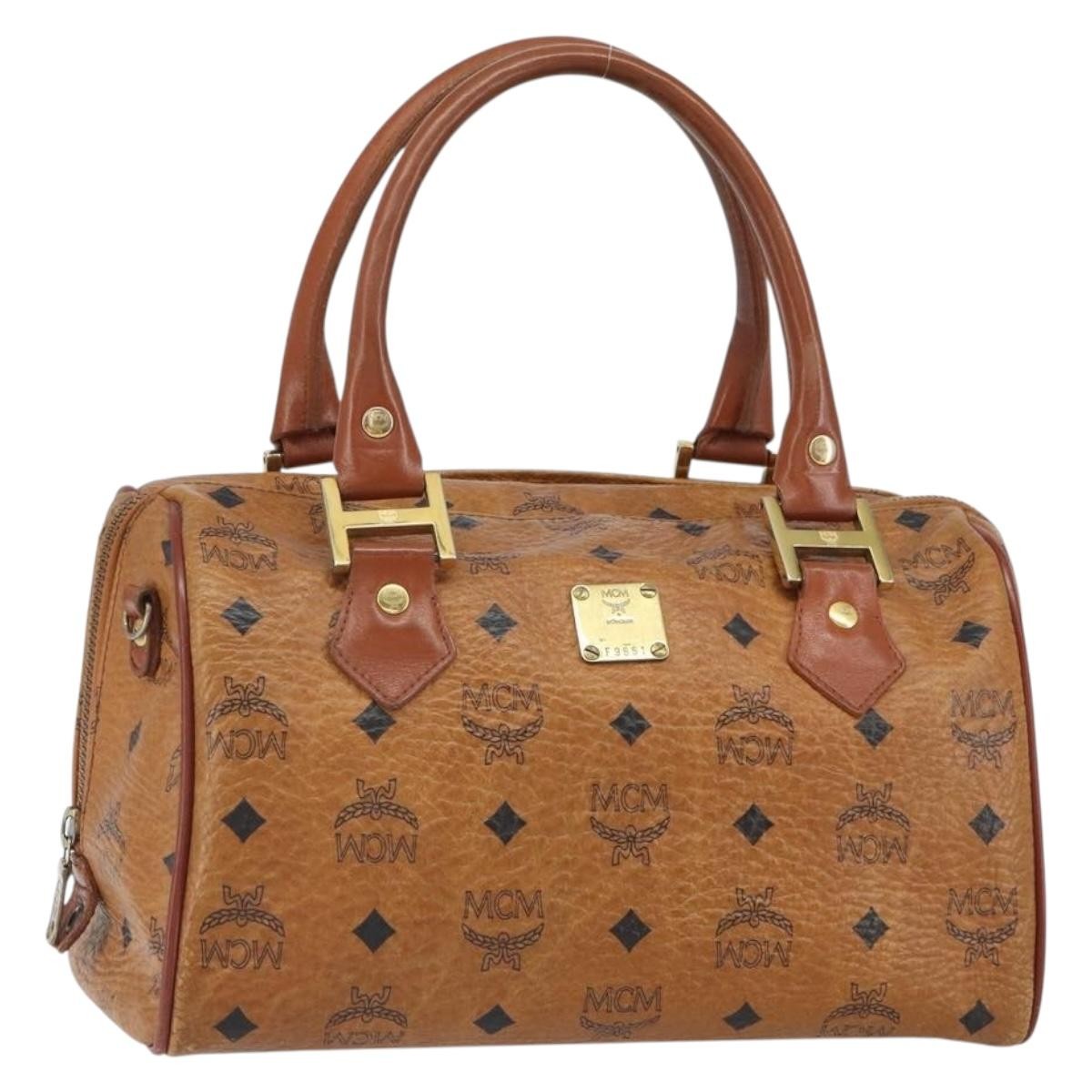 MCM Visetos Handbag Canvas and Leather, BROWN, CANVAS, Handbag