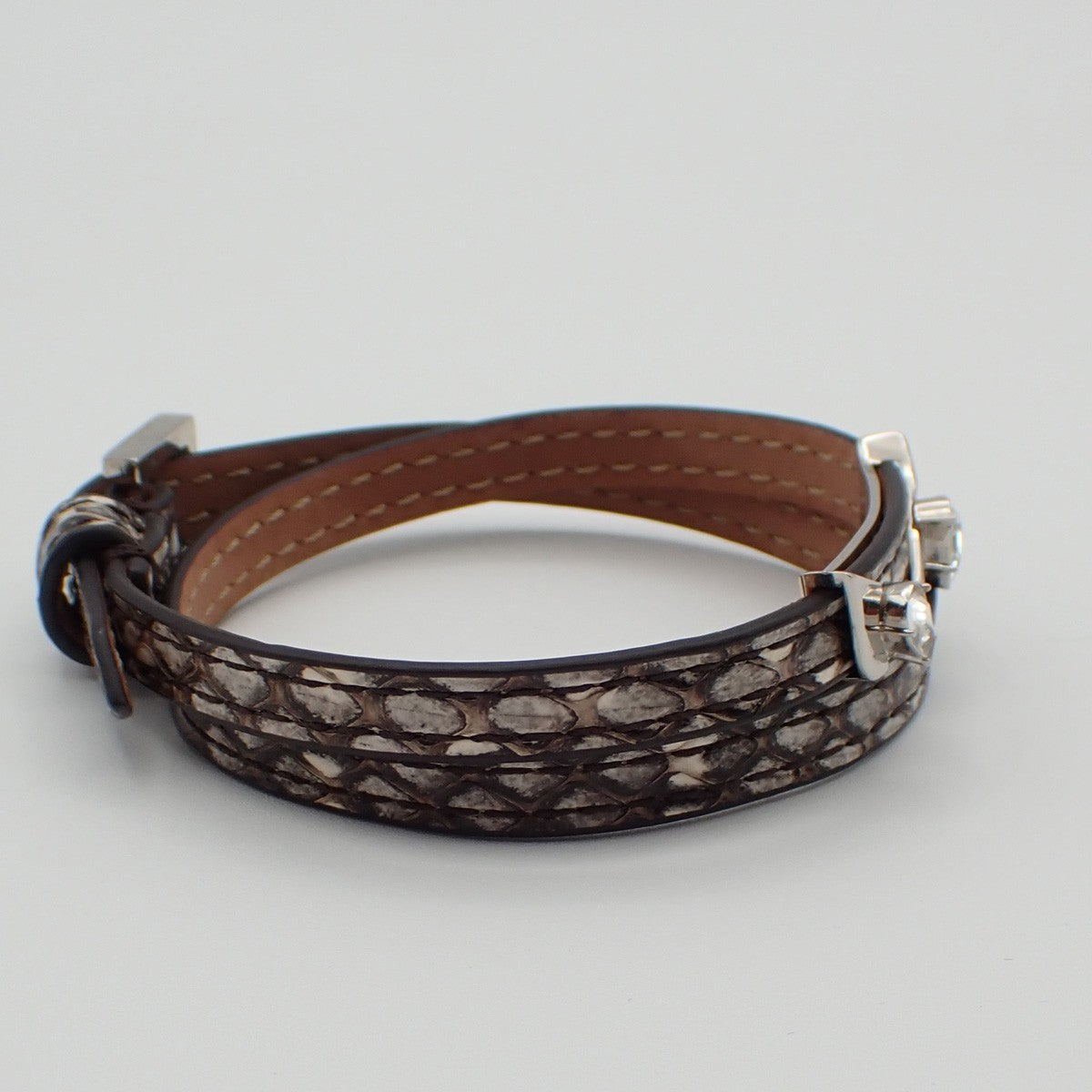 Fendi Selleria Monster Bracelet Leather with Metal Detail, BROWN, LEATHER, Bracelet