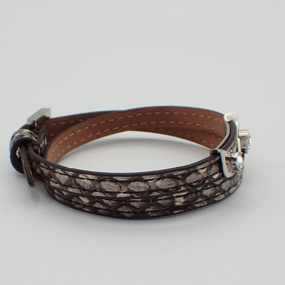 Fendi Selleria Monster Bracelet Leather with Metal Detail, BROWN, LEATHER, Bracelet