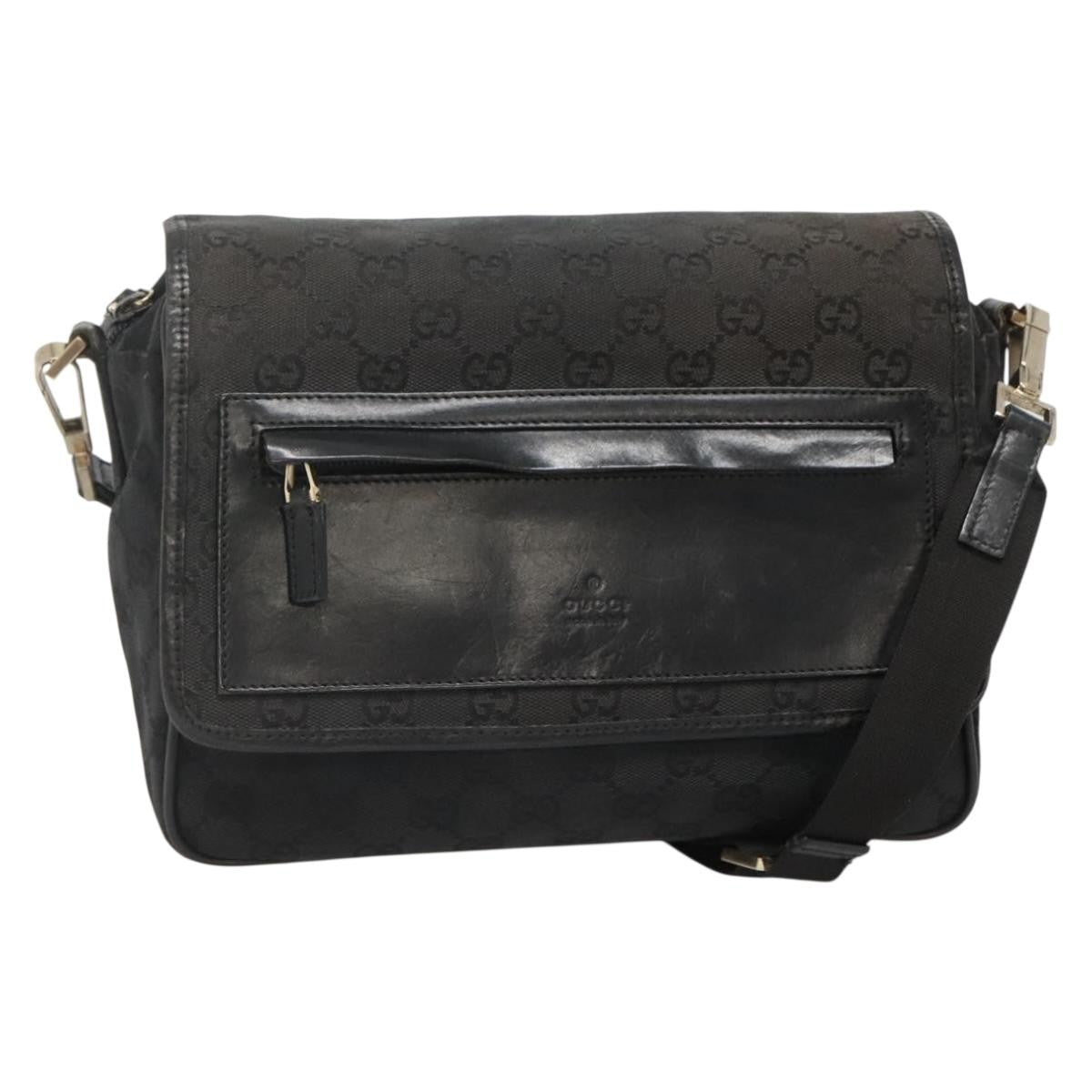 Gucci Flap Messenger Bag GG Coated Canvas, BLACK, CANVAS, Shoulder bag
