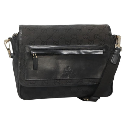 Gucci Flap Messenger Bag GG Coated Canvas, BLACK, CANVAS, Shoulder bag