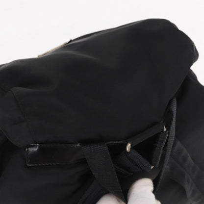 Prada Vela Double Front Pocket Backpack Tessuto with Saffiano Leather, BLACK, NYLON, Backpack